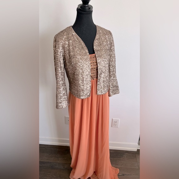 Maxi Peach Dress By French Brand Promod EU Size L.Sequin jacket sold separately - Picture 4 of 4